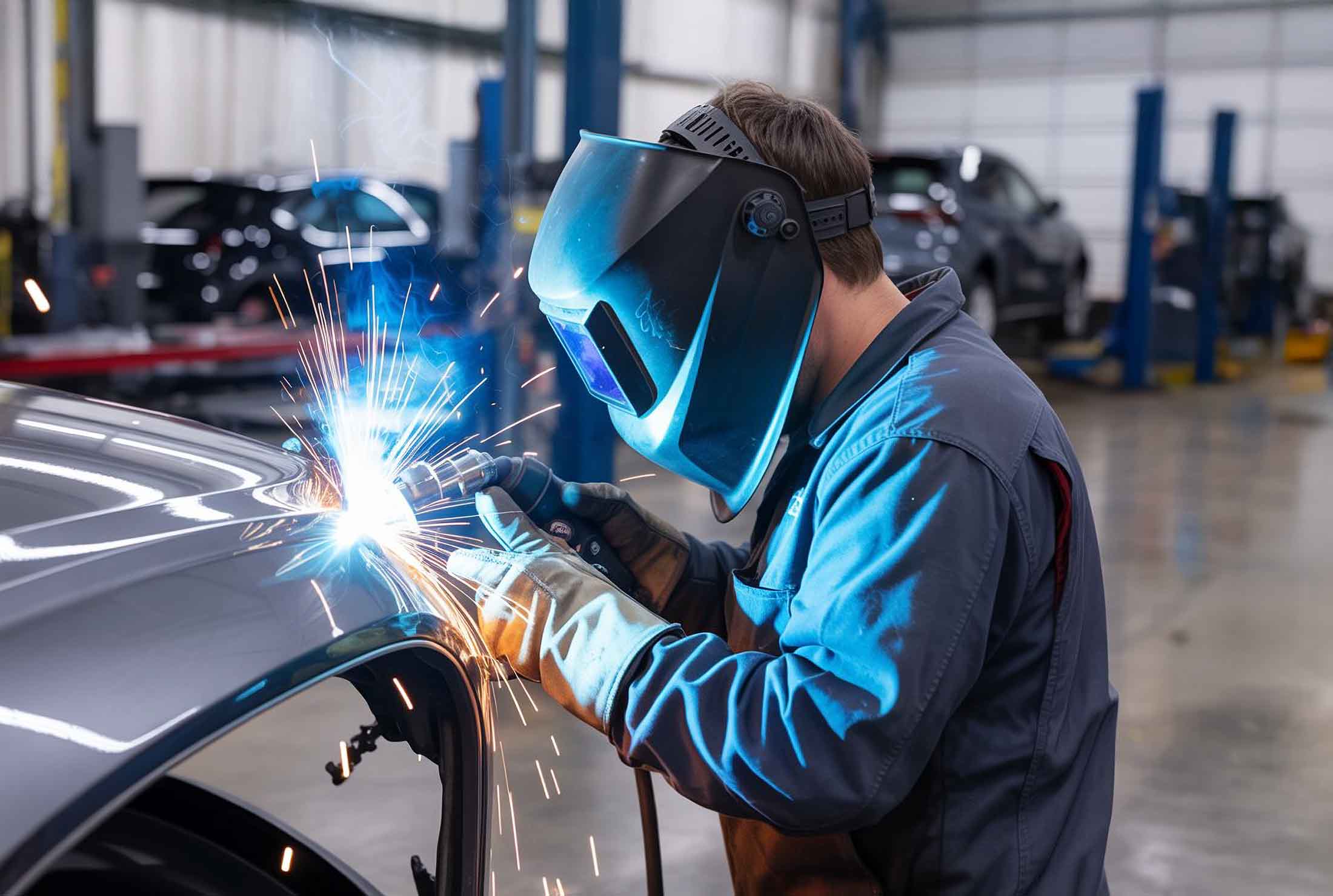auto collision repair auto collision repair - technician welding on body panel of vehicle - Craigs Collision