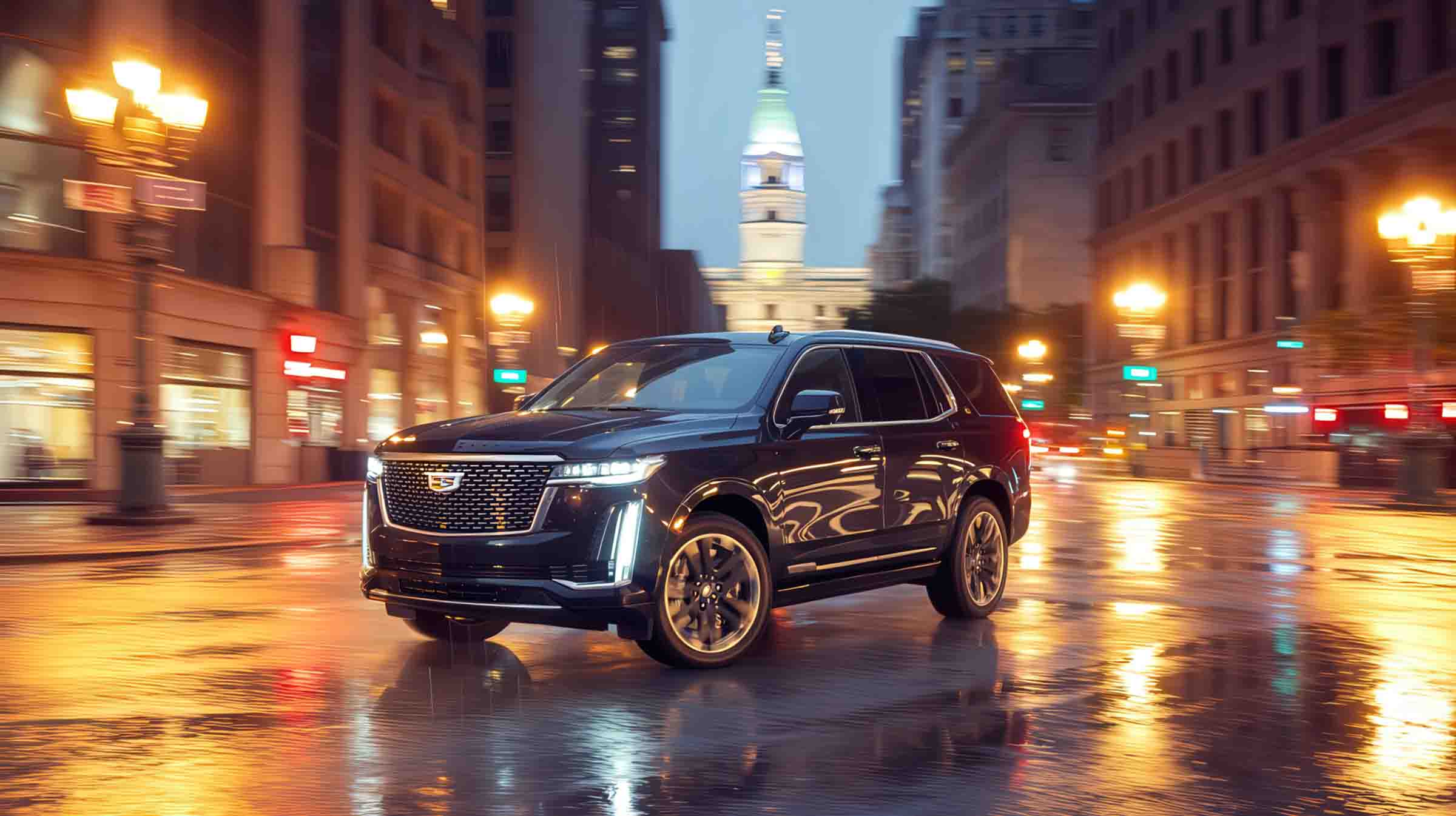Black escalade in city in the rain – ADAS Services – Craigs Collision Black escalade in city in the rain - ADAS Services - Craigs Collision