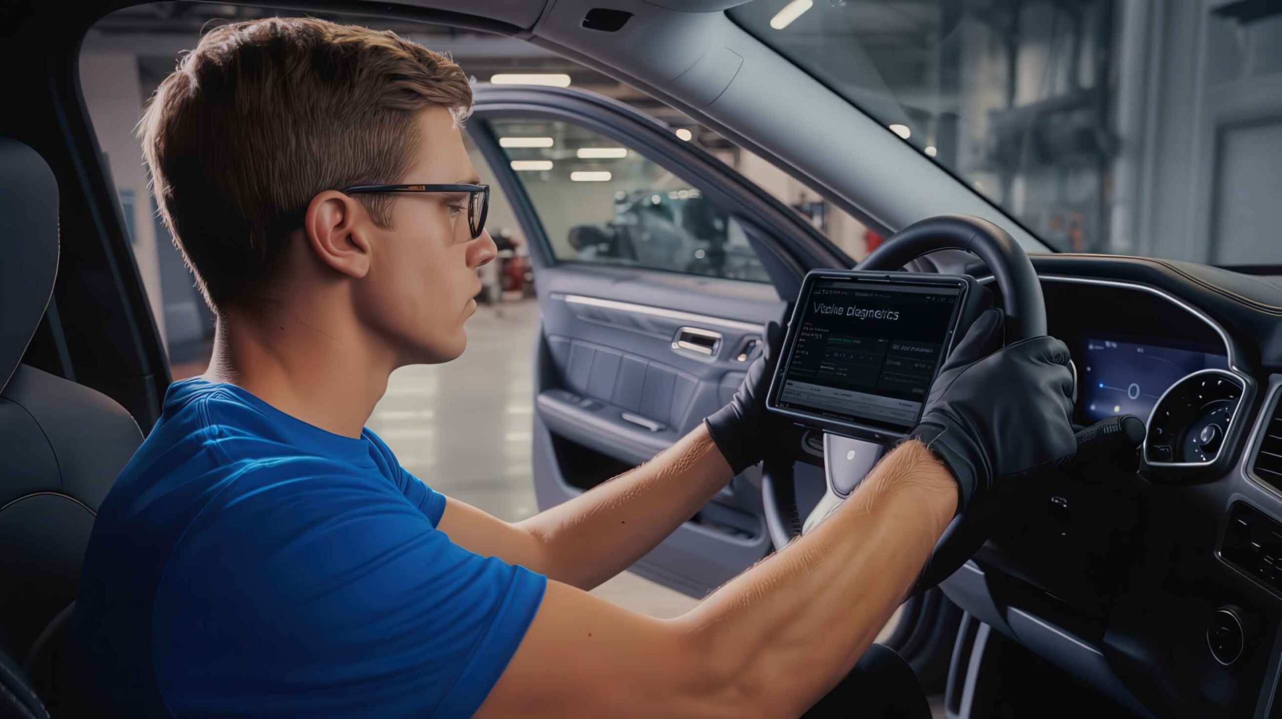 Technician conducting pre-scan on vehicle before repair - our repair process - craigs collision