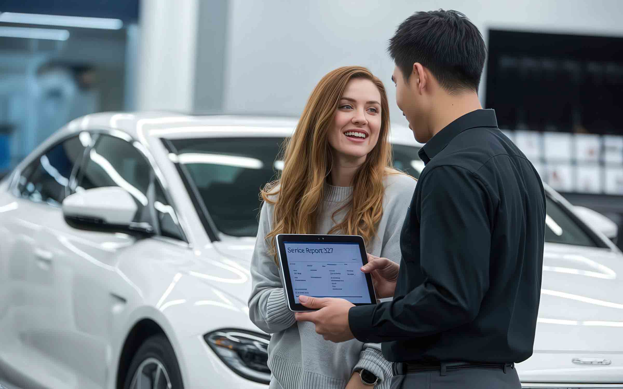 Technician giving service report to customer – ADAS Services – Craigs Collision Technician giving service report to customer - ADAS Services - Craigs Collision
