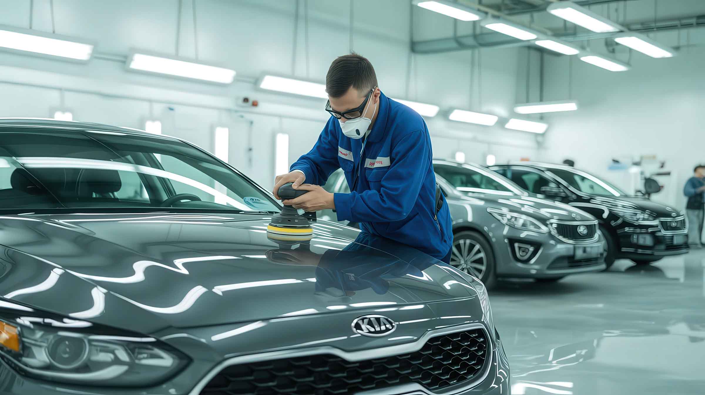 Technician polishing hood of kia – craigs collision repair Technician polishing hood of kia - craigs collision repair