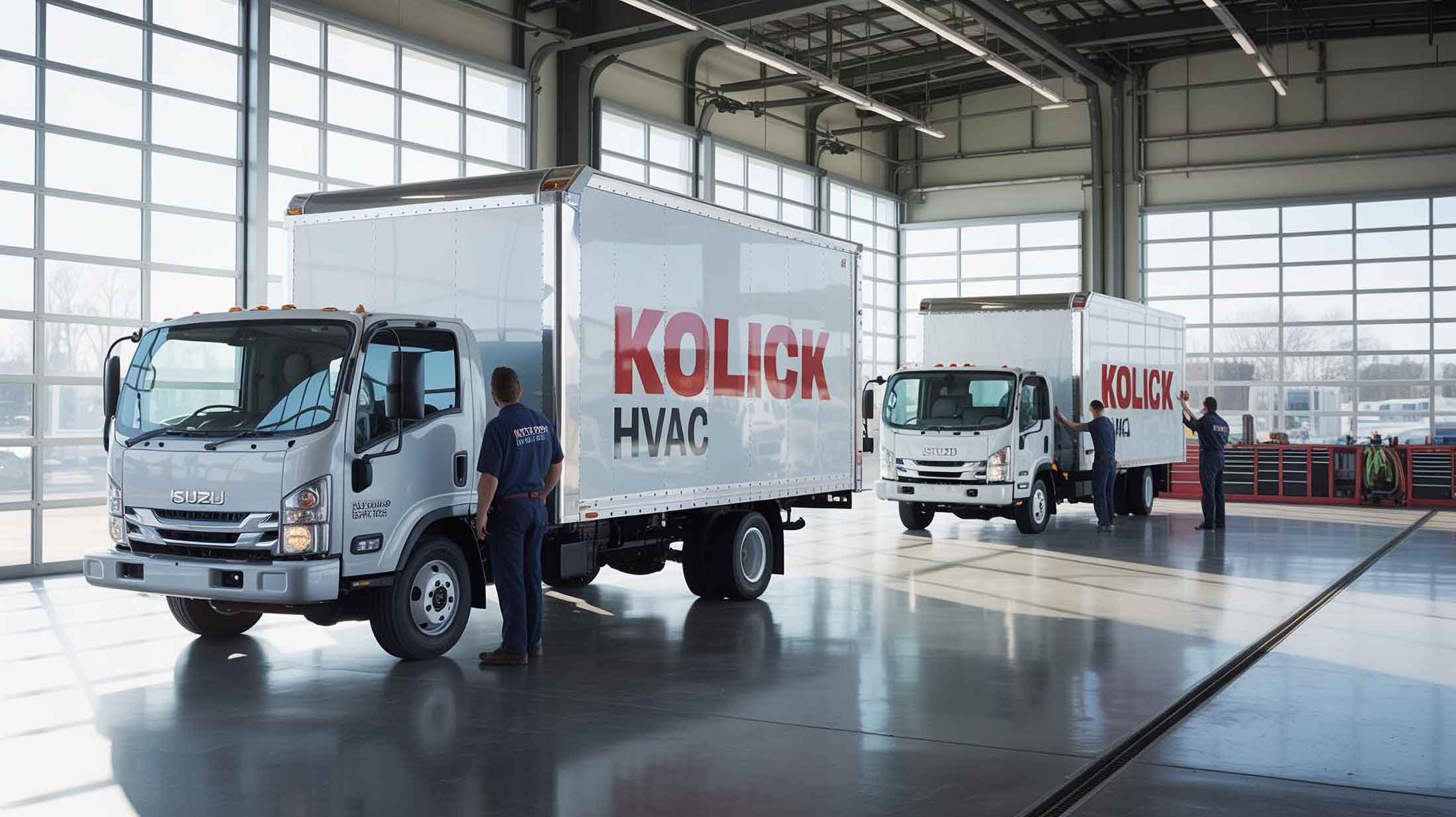 White izuzu commercial trucks in shop - fleet vehicle repair - craigs collision